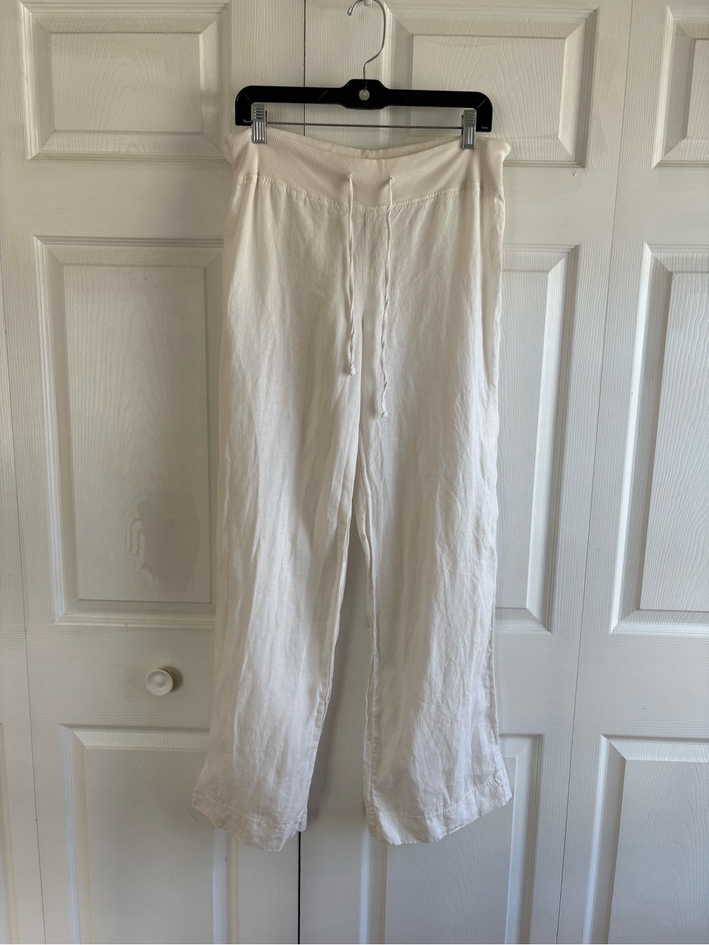 Green Dragon Pants M White Linen Semi Sheer Drawstring Waist Wide Leg Lagenlook